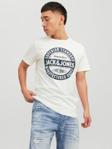Jack & Jones Logotipas Apskritas kaklas Marškinėliai -Cloud Dancer - 12232972