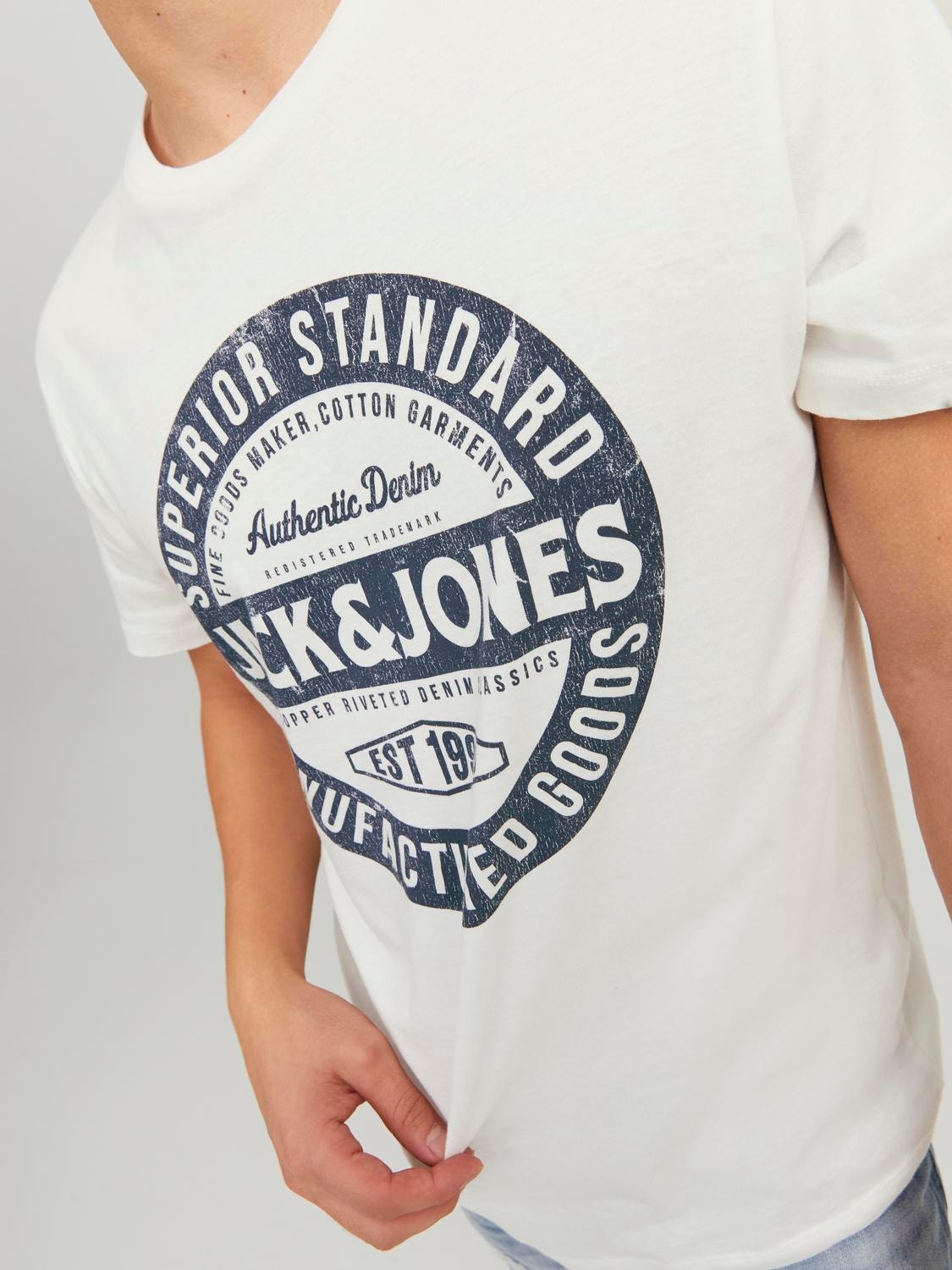 Jack & Jones Logo O-hals T-skjorte -Cloud Dancer - 12232972