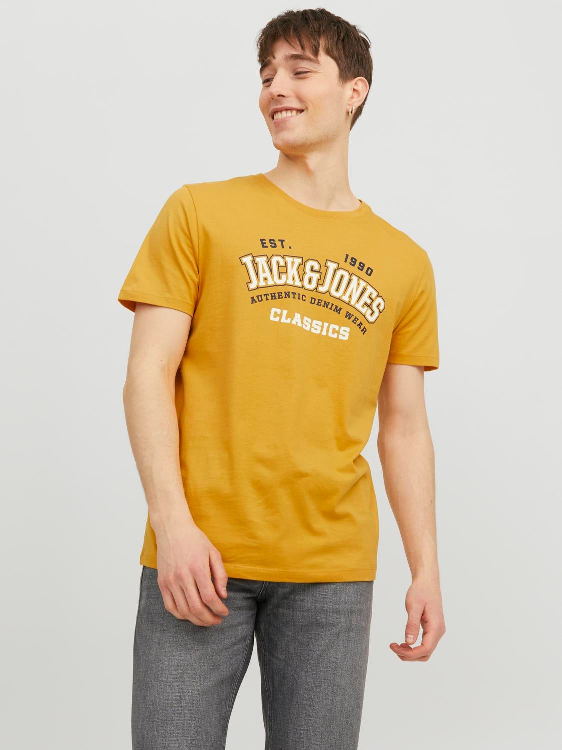 T-shirt avec manches courtes et col rond Jack & Jones coton jaune