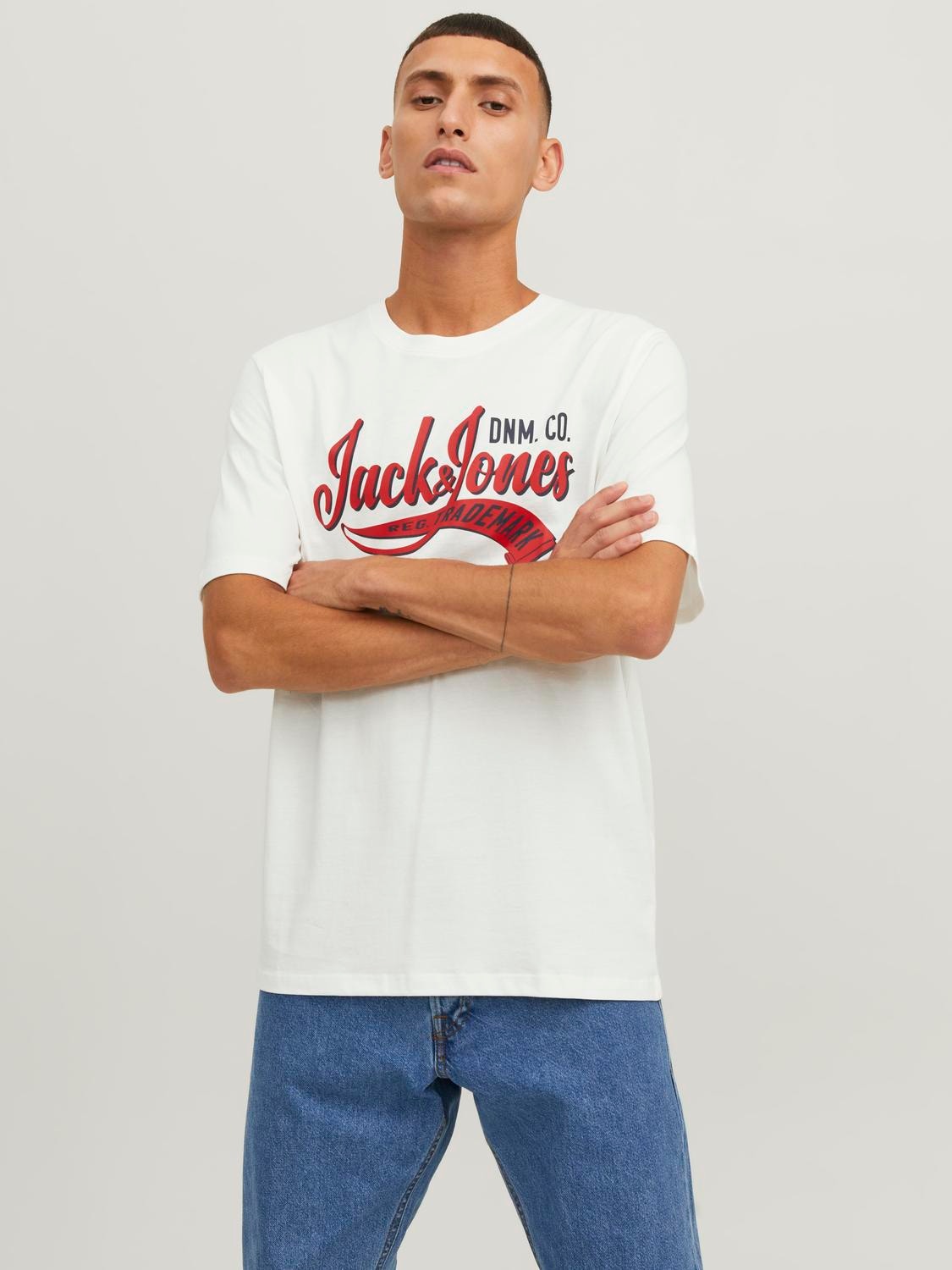 Jack & Jones Logo O-Neck T-shirt -Cloud Dancer - 12233594