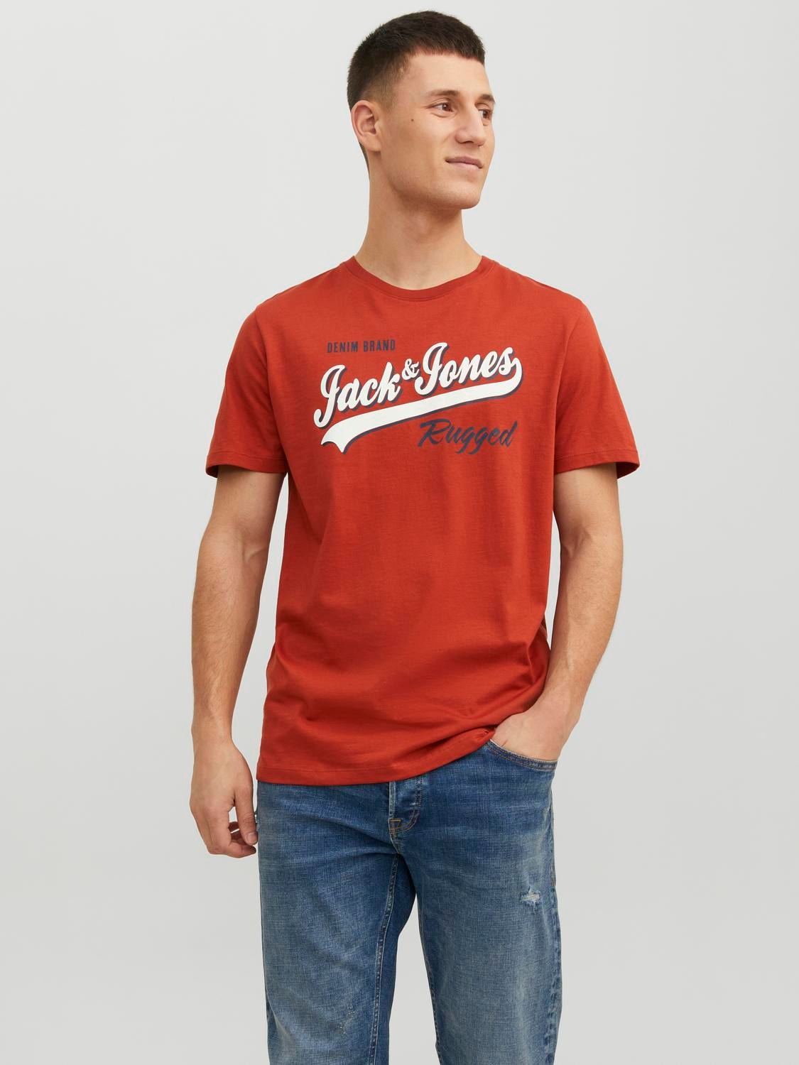 Jack & Jones Logo Pyöreä pääntie T-paita -Cinnabar - 12233594