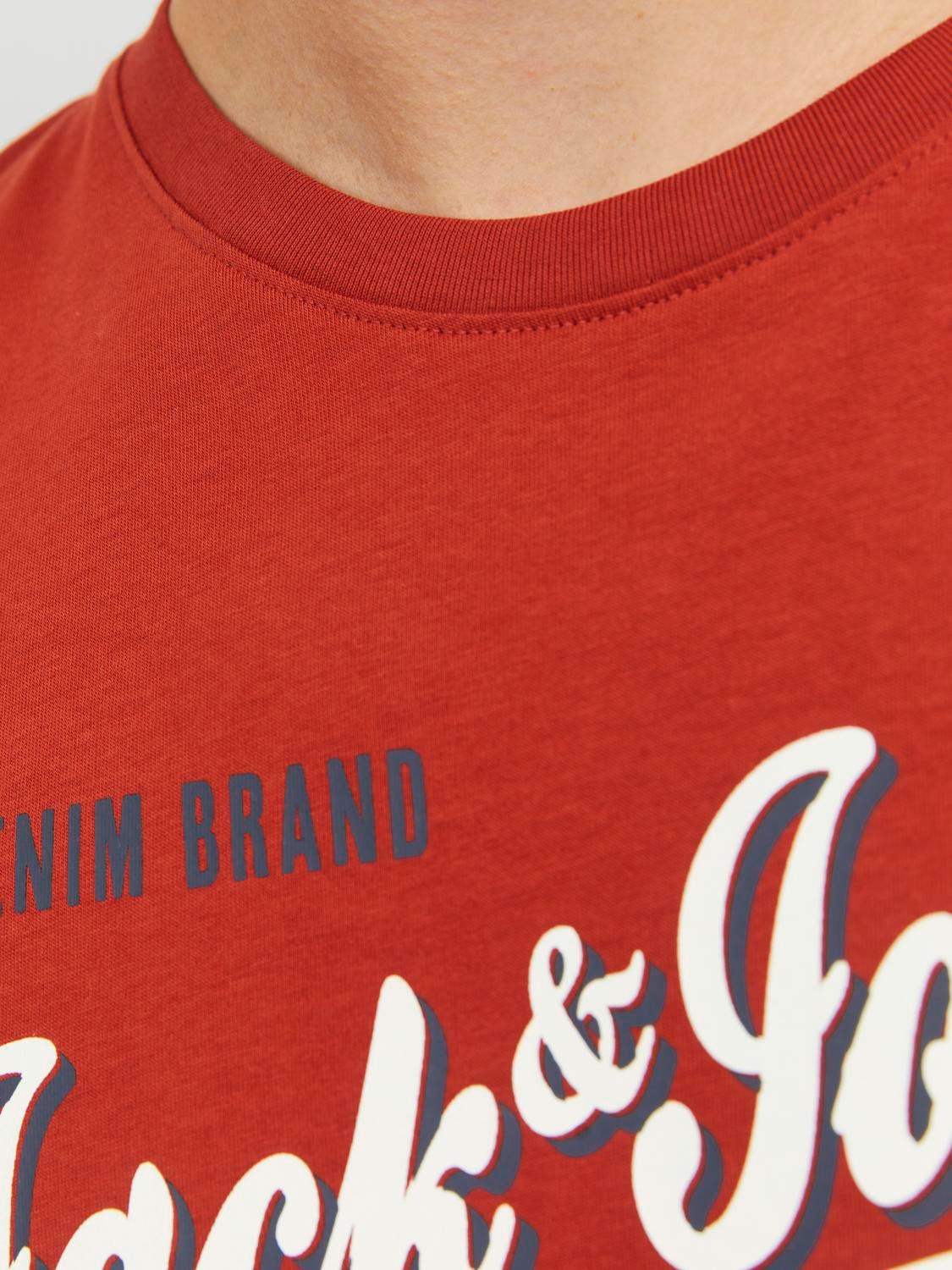 T-shirt col rond en coton rouge avec design footballistique et tête de mort  floqué à la poitrine JACK & JONES - CCV Mode