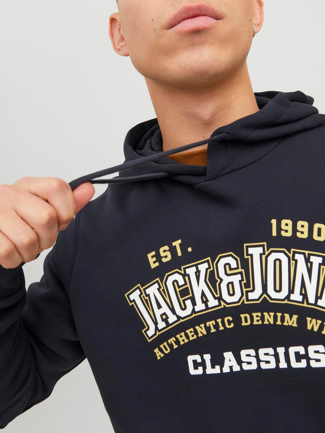 Jack & Jones Logotipas Megztinis su gobtuvu -Dark Navy - 12233597