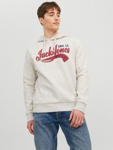 Jack & Jones Logo Hoodie -White Melange - 12233597