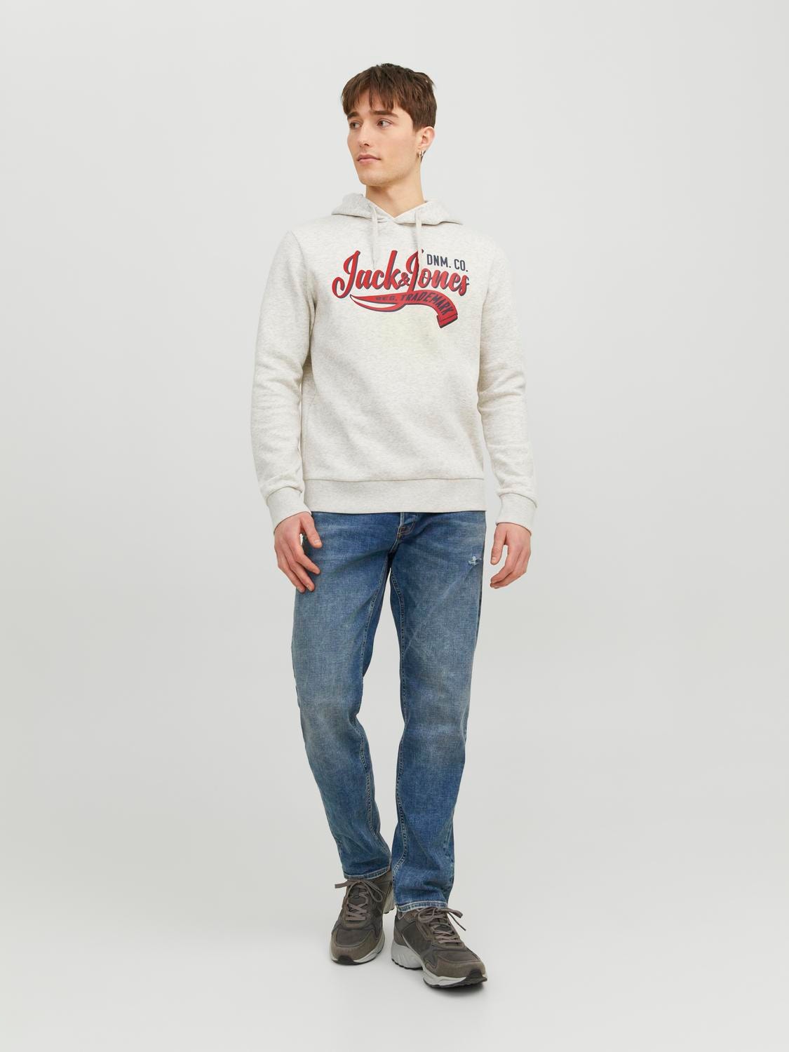 Jack & Jones Sweat à capuche Logo -White Melange - 12233597