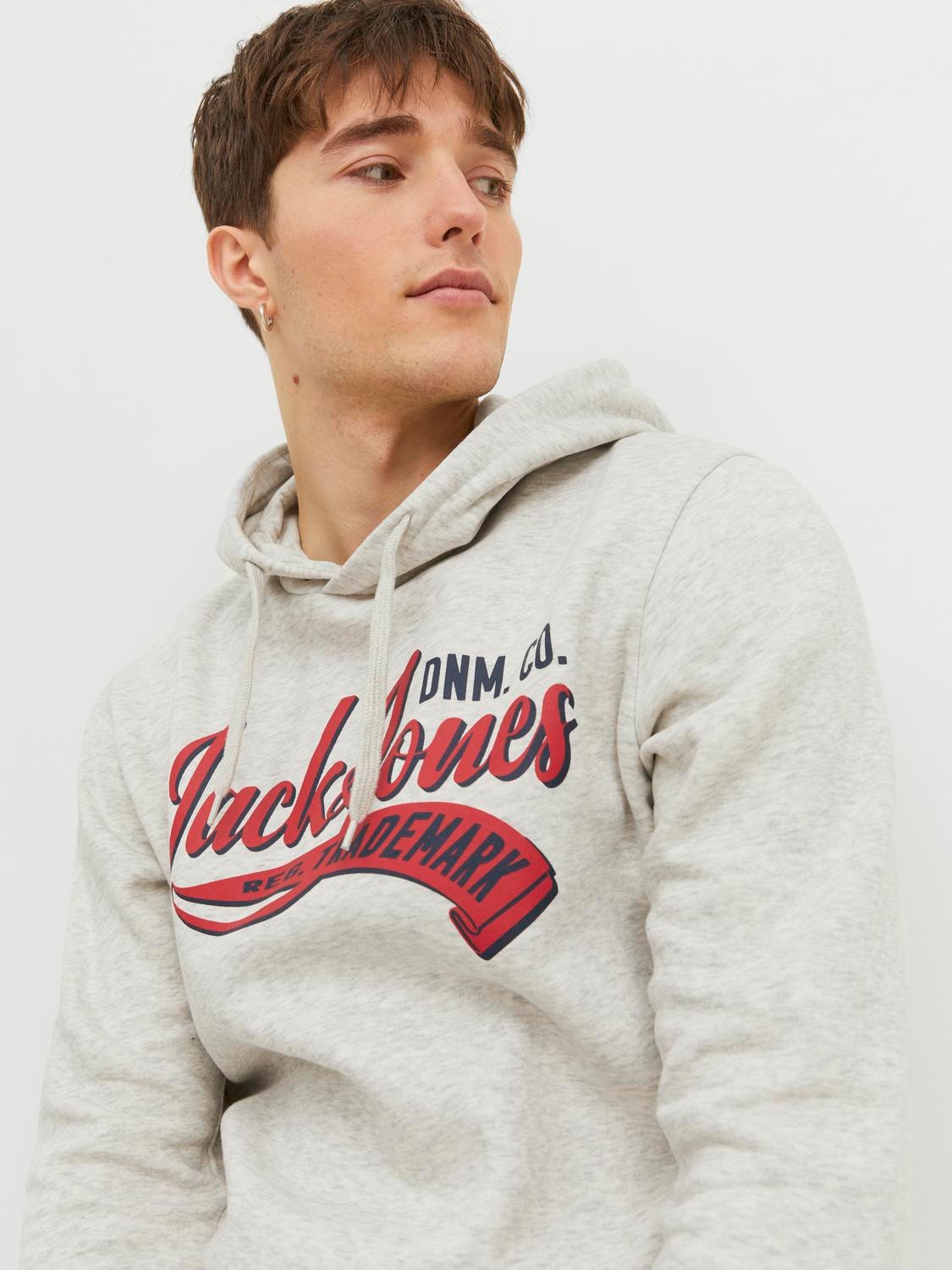 Jack & Jones Logo Hættetrøje -White Melange - 12233597