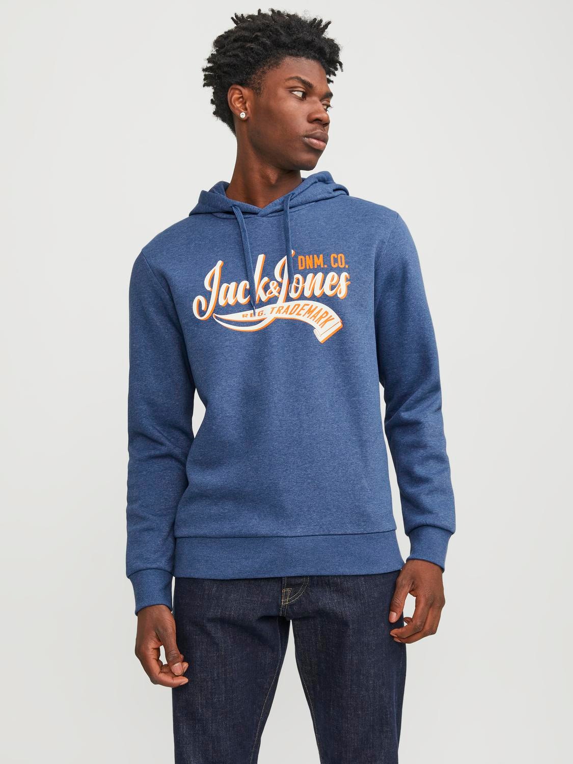 Jack & Jones Logotipas Megztinis su gobtuvu -Ensign Blue - 12233597