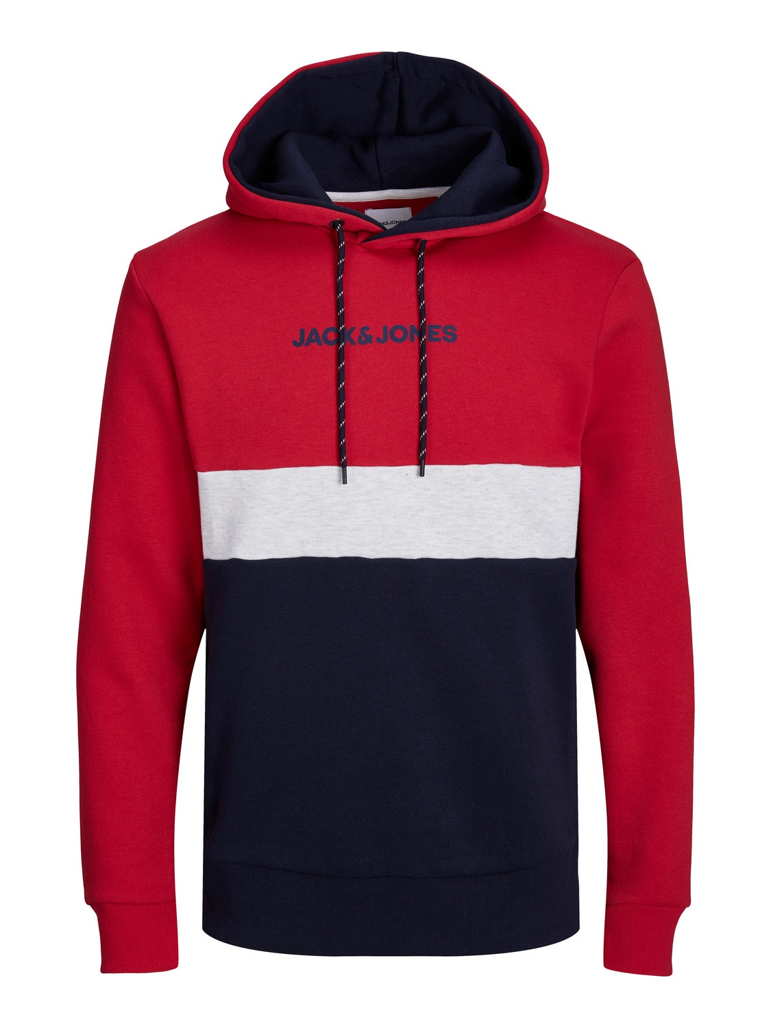 Jack & Jones Barevný blok Mikina s kapucí -Tango Red - 12233959