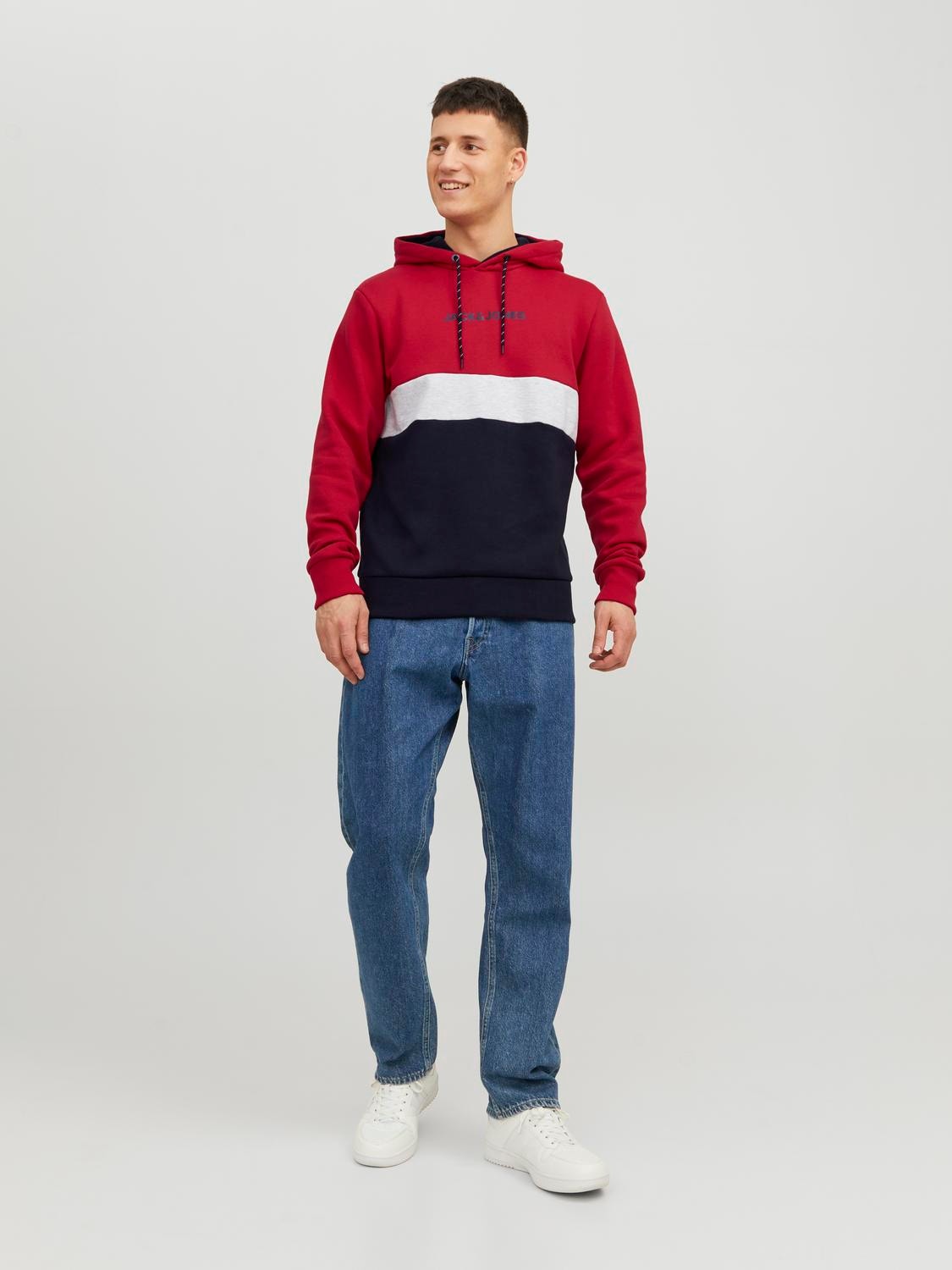 Jack & Jones Sweat à capuche Effet colour block -Tango Red - 12233959