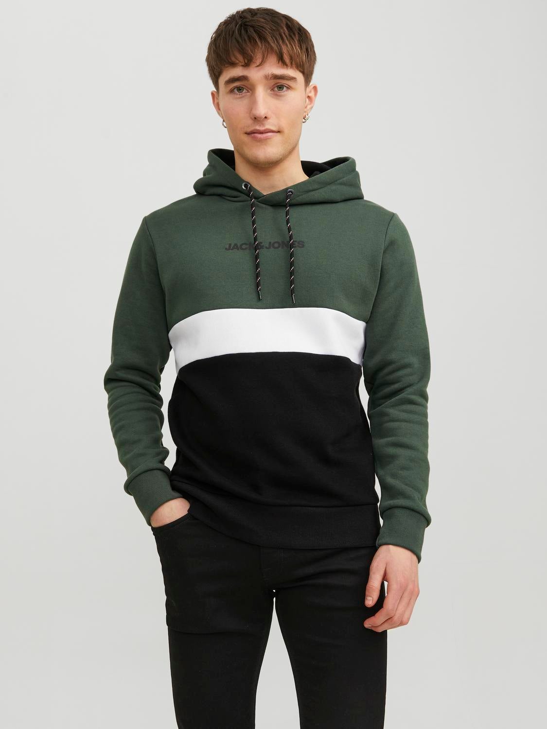 Sudadera con capucha Bloques de color Verde oscuro Jack Jones