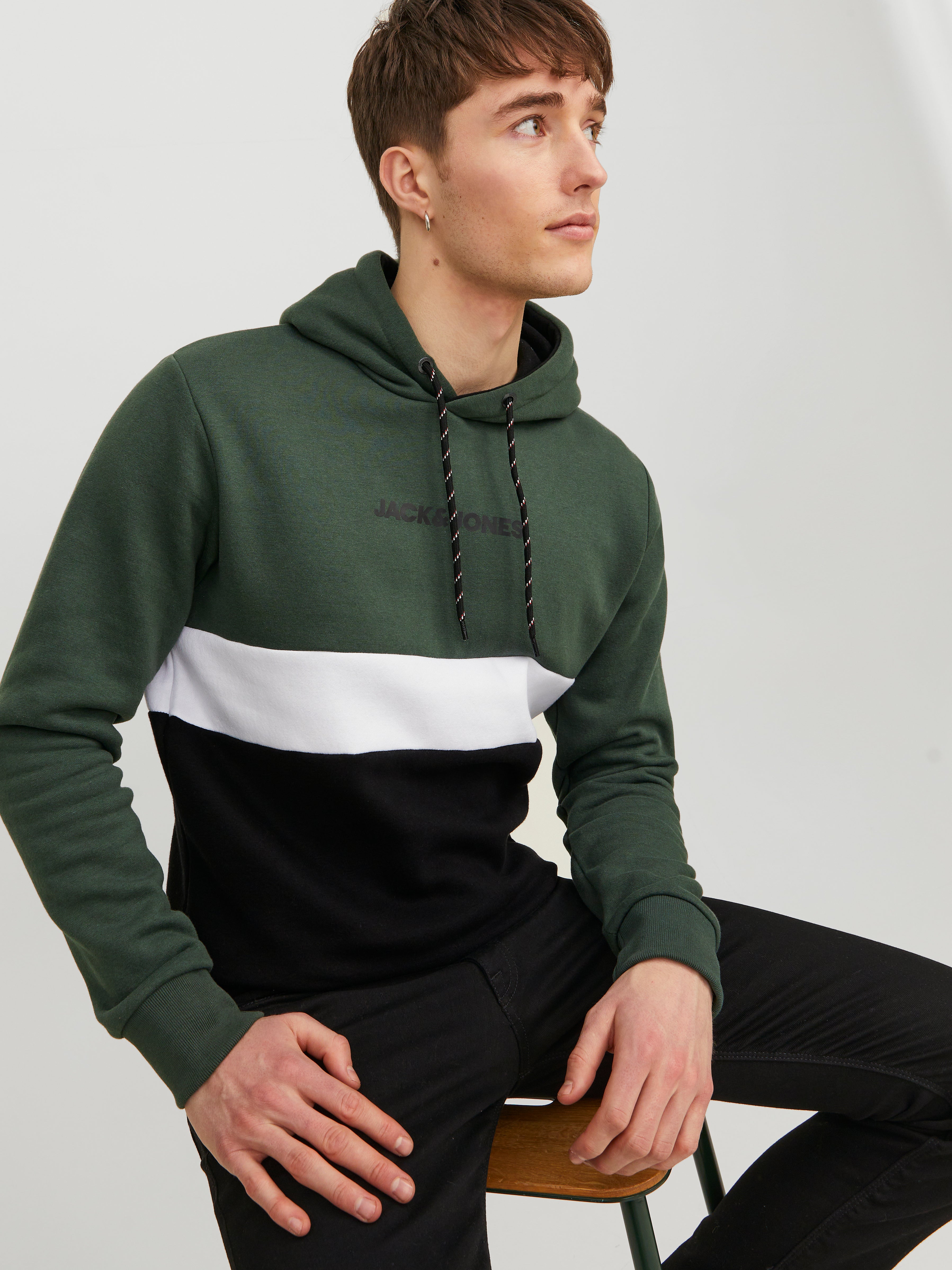 Colour Blocking Kapuzenpullover | Dunkelgrün | Jack & Jones®