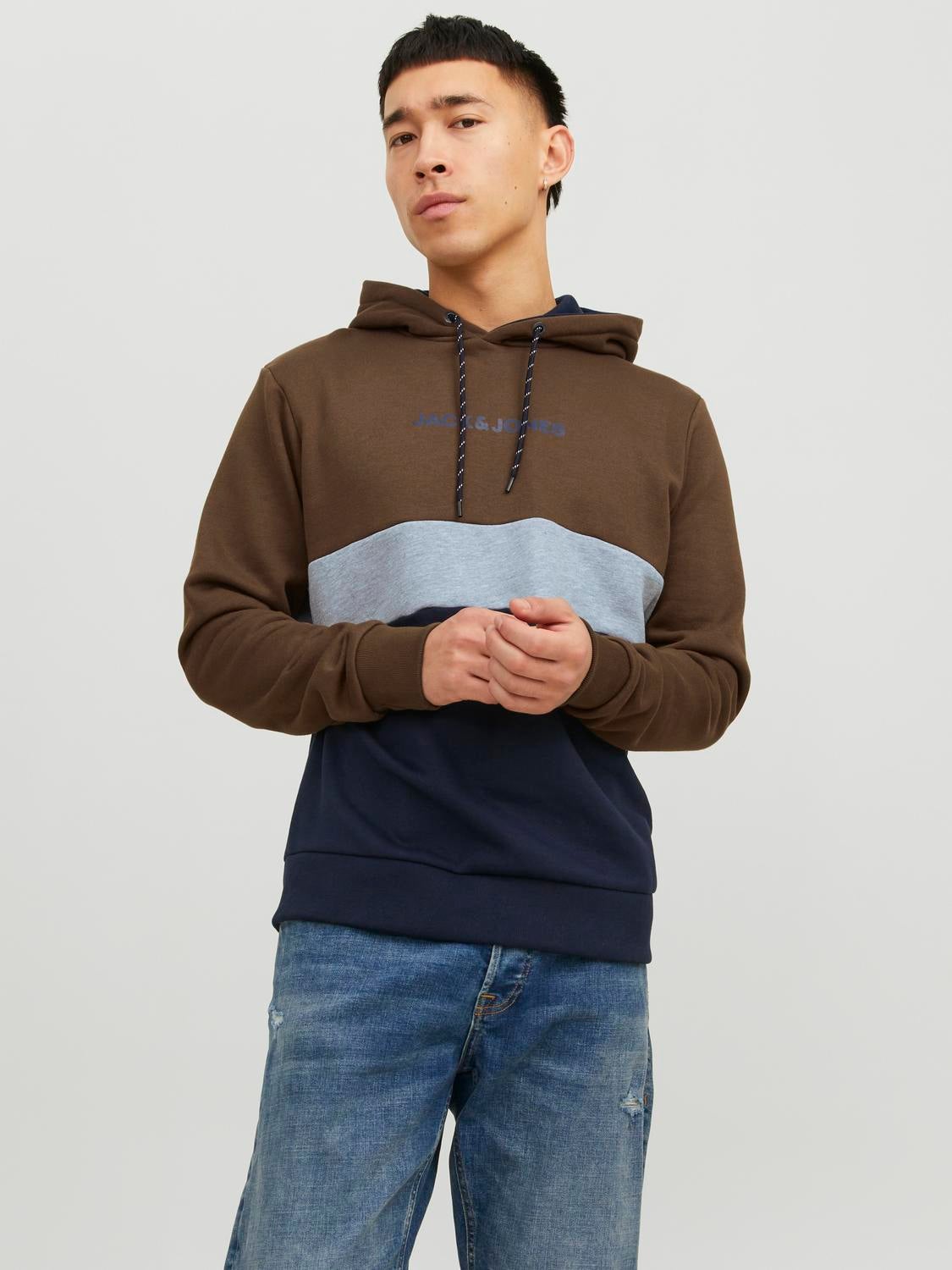 Colour block Hoodie Medium Brown Jack Jones