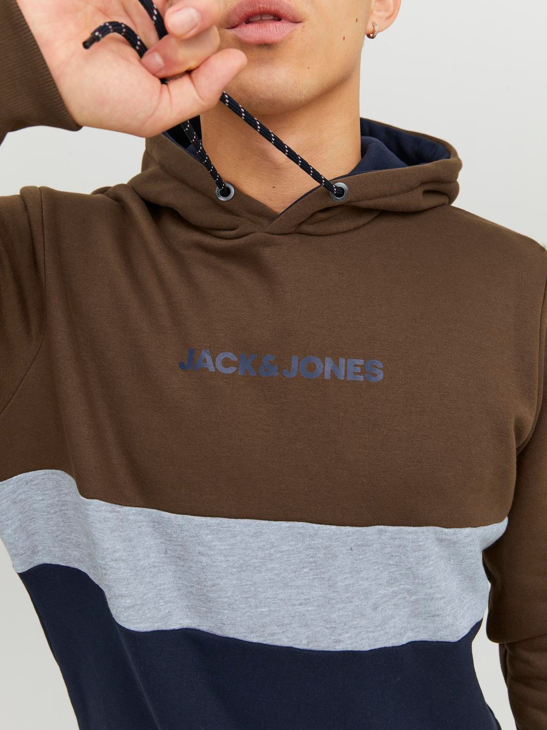 Jack & Jones Barevný blok Mikina s kapucí -Otter - 12233959