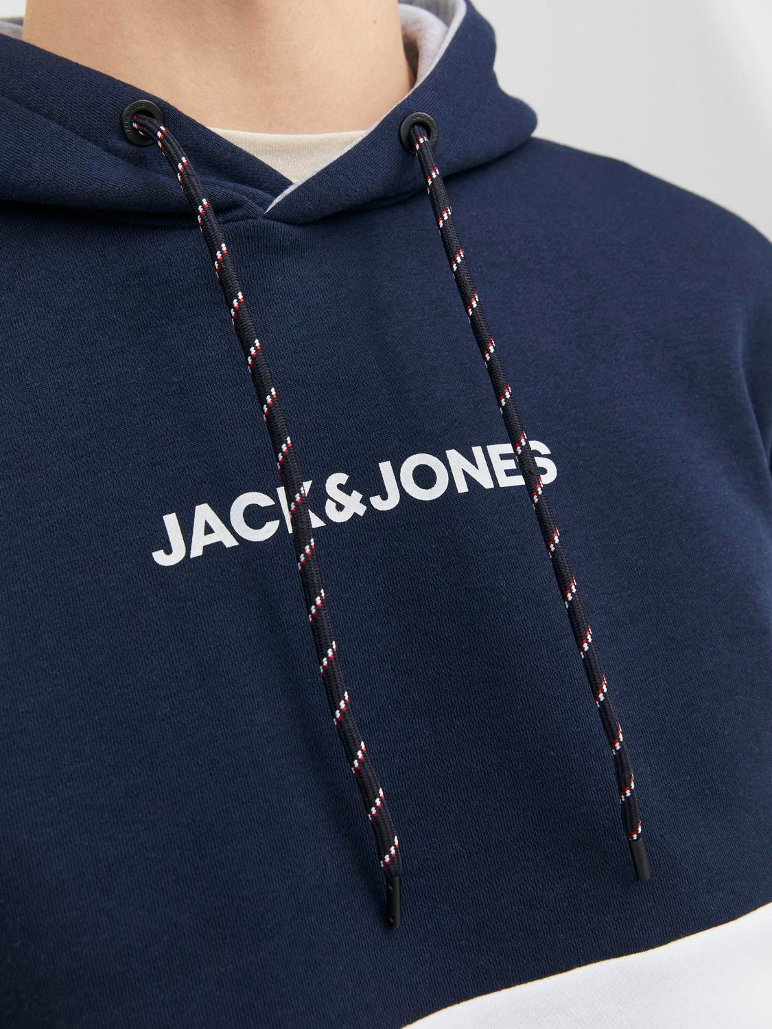 Jack & Jones Spalvų blokai Megztinis su gobtuvu -Navy Blazer - 12233959