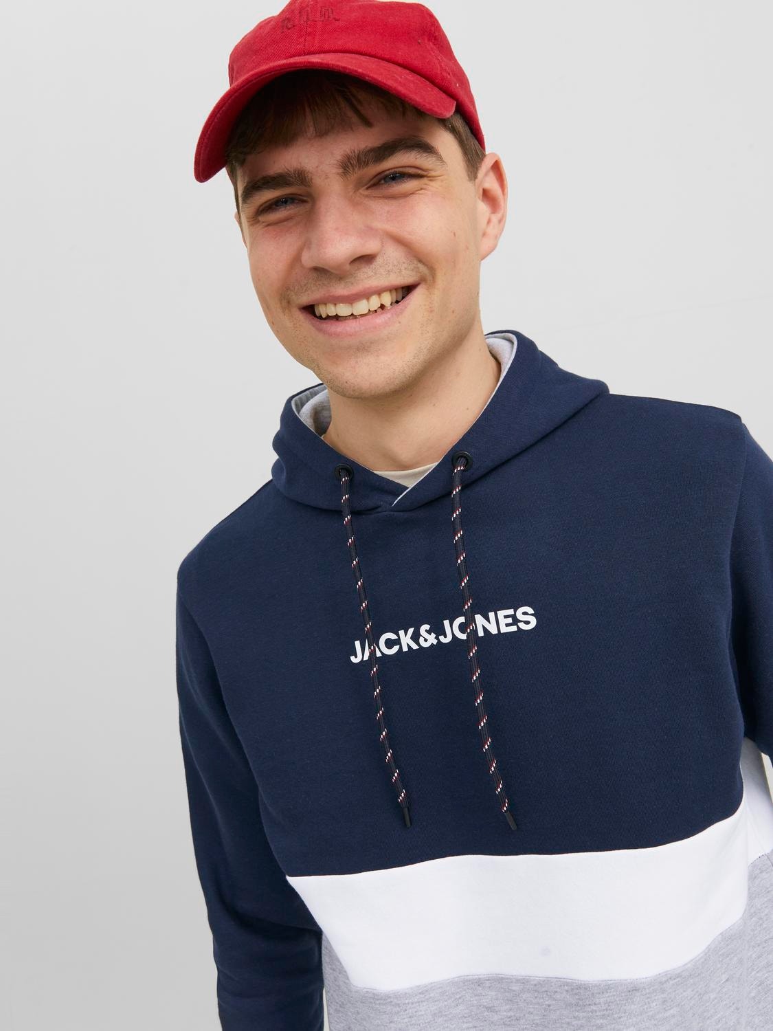 Jack & Jones Barevný blok Mikina s kapucí -Navy Blazer - 12233959