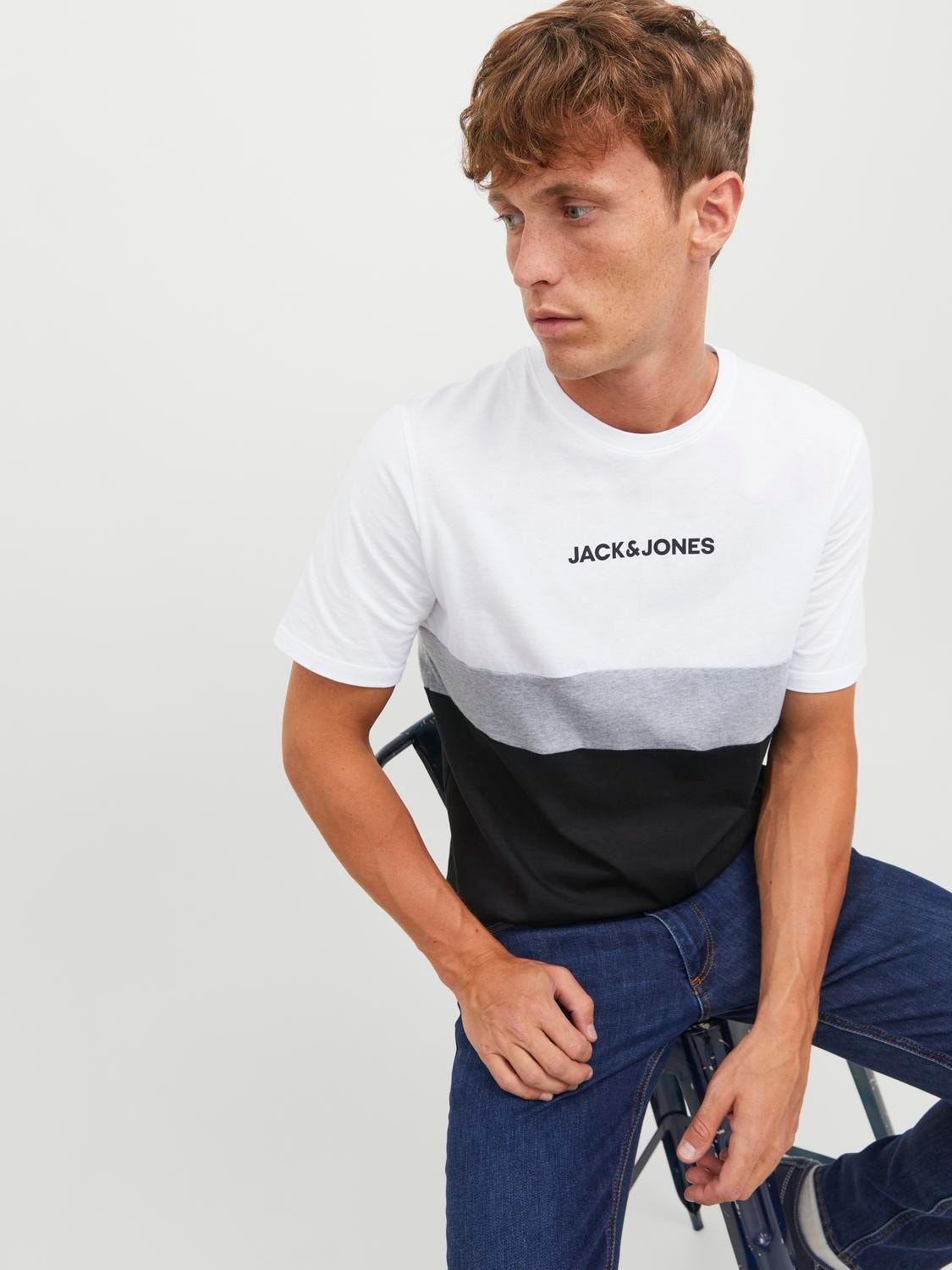 Jack & Jones Camiseta Bloques de color Cuello redondo -White - 12233961