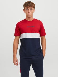 Jack & Jones Színes kockás Környak Trikó -Tango Red - 12233961