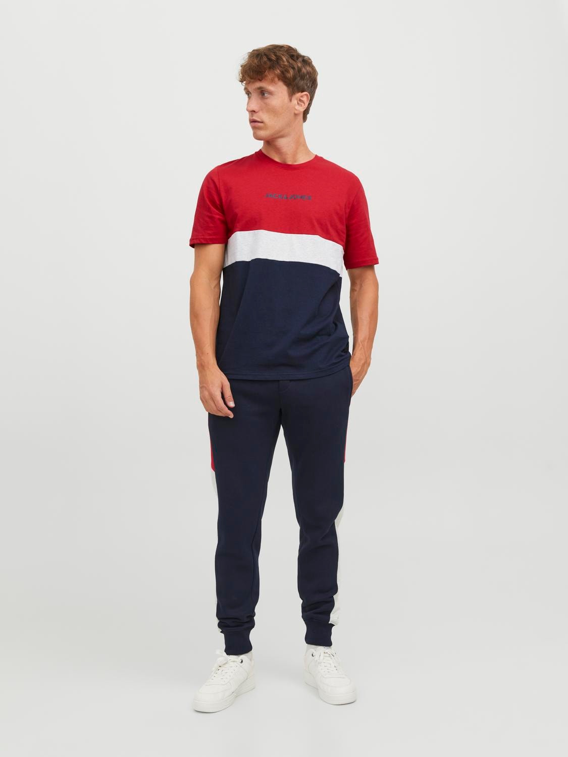 Jack & Jones Színes kockás Környak Trikó -Tango Red - 12233961