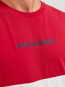 Jack & Jones Colour block Crew neck T-shirt -Tango Red - 12233961