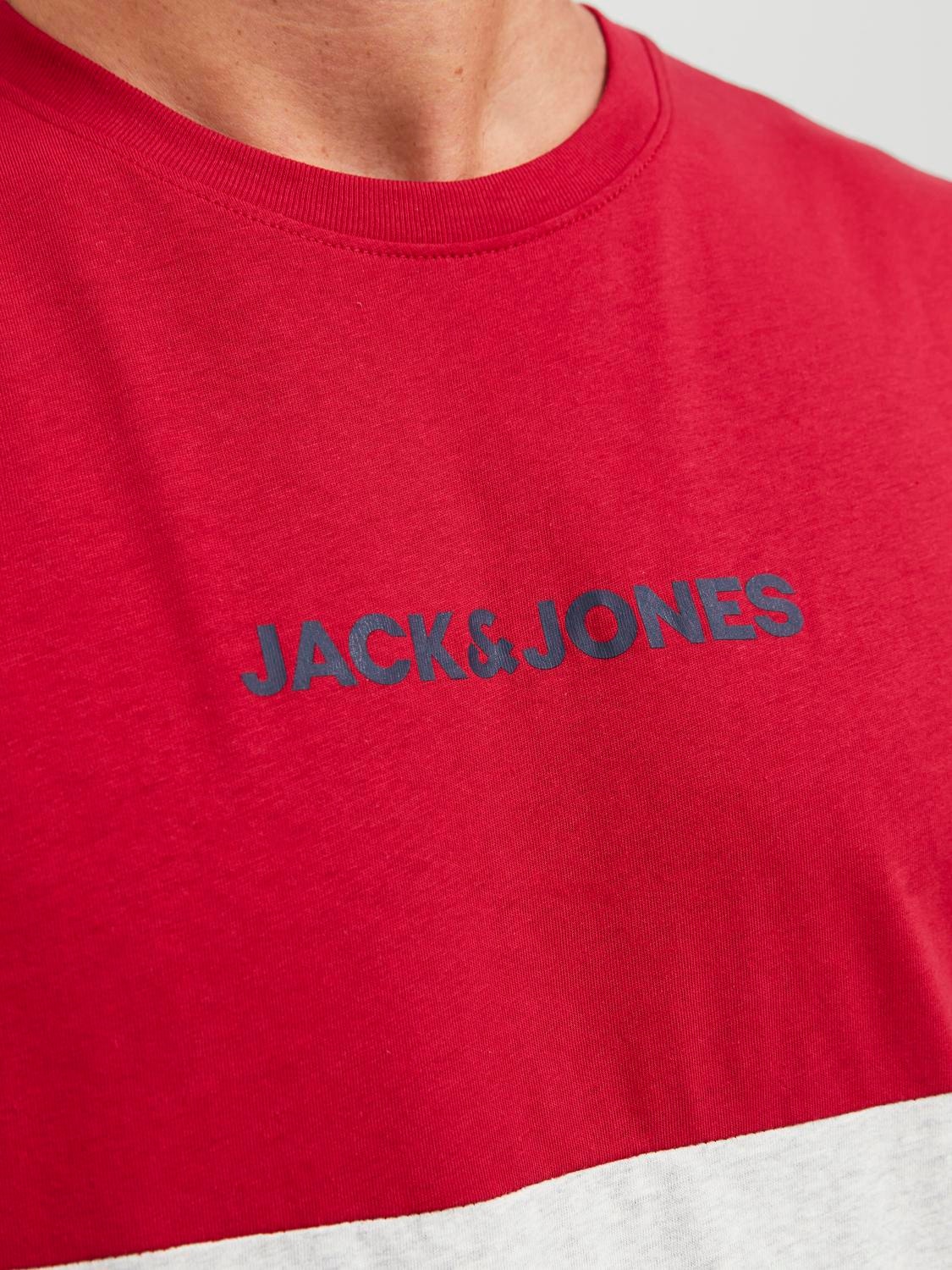 Jack & Jones W bloki kolorystyczne Okrągły dekolt T-shirt -Tango Red - 12233961