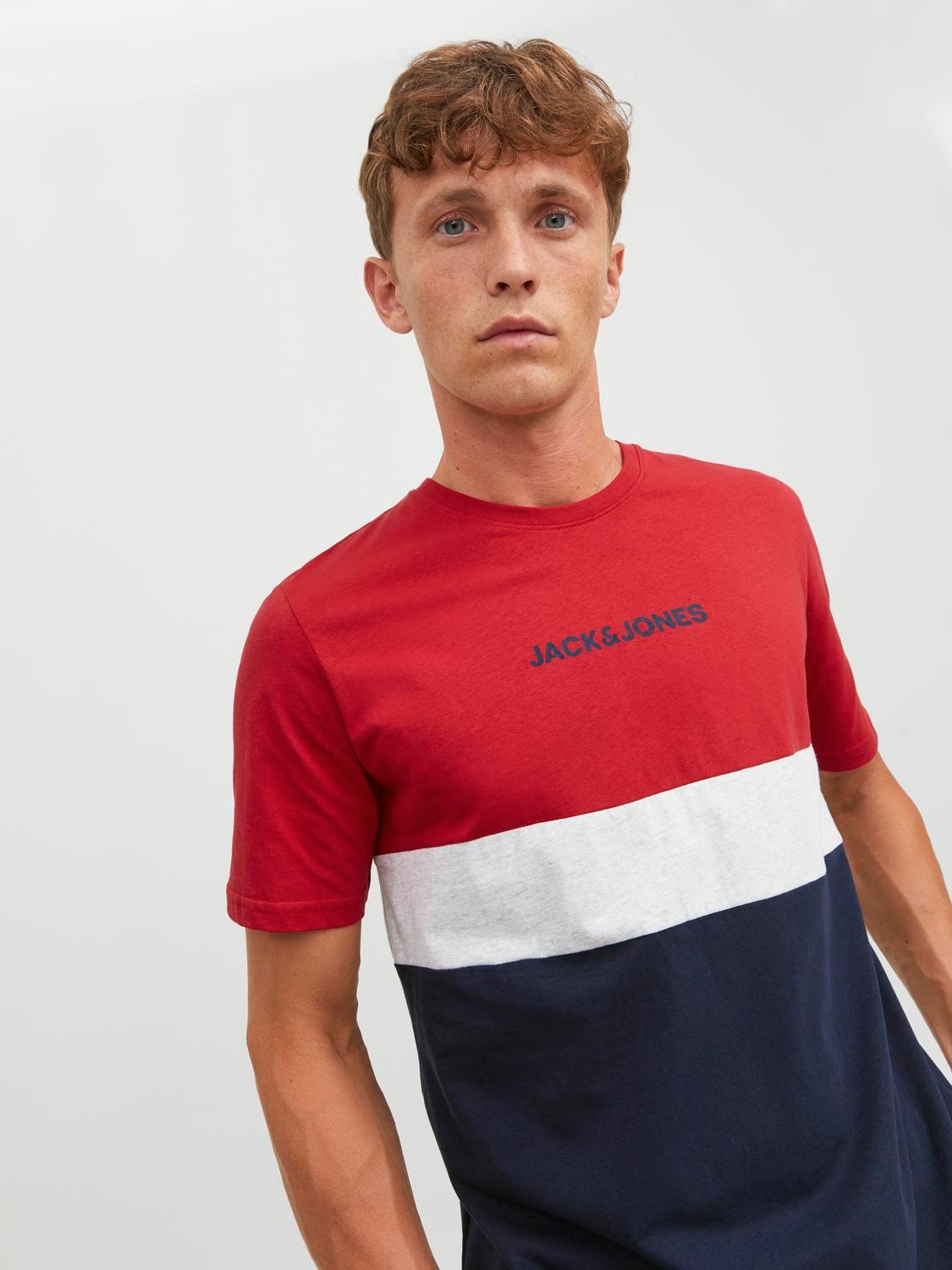 Jack & Jones Colorblock Ronde hals T-shirt -Tango Red - 12233961