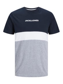 Jack & Jones Värviplokk Ümmargune kaelus T-särk -Navy Blazer - 12233961