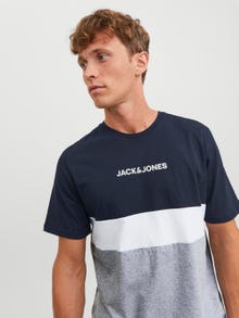 Jack & Jones Spalvų blokai Apskritas kaklas Marškinėliai -Navy Blazer - 12233961