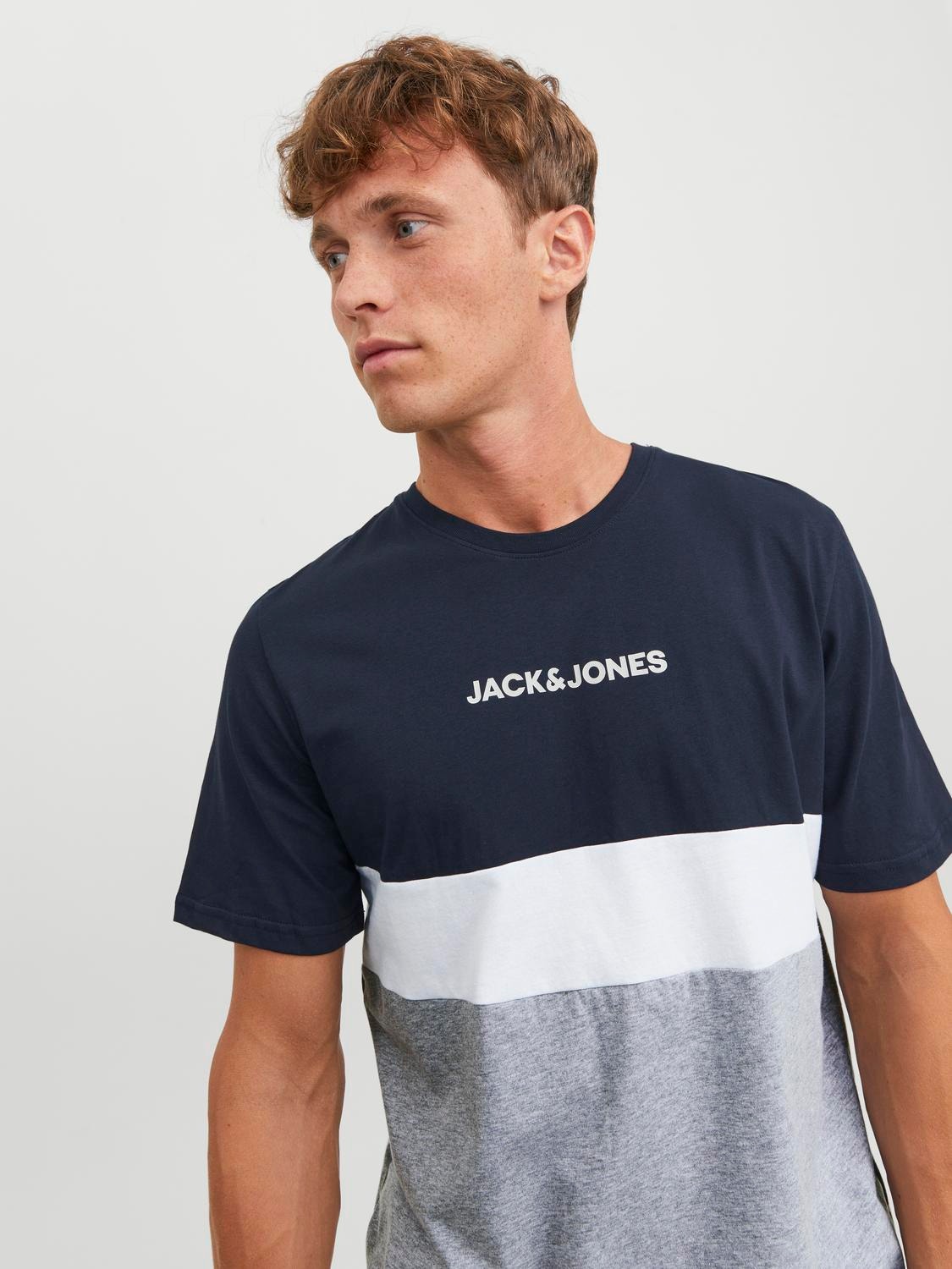 Jack & Jones Színes kockás Környak Trikó -Navy Blazer - 12233961