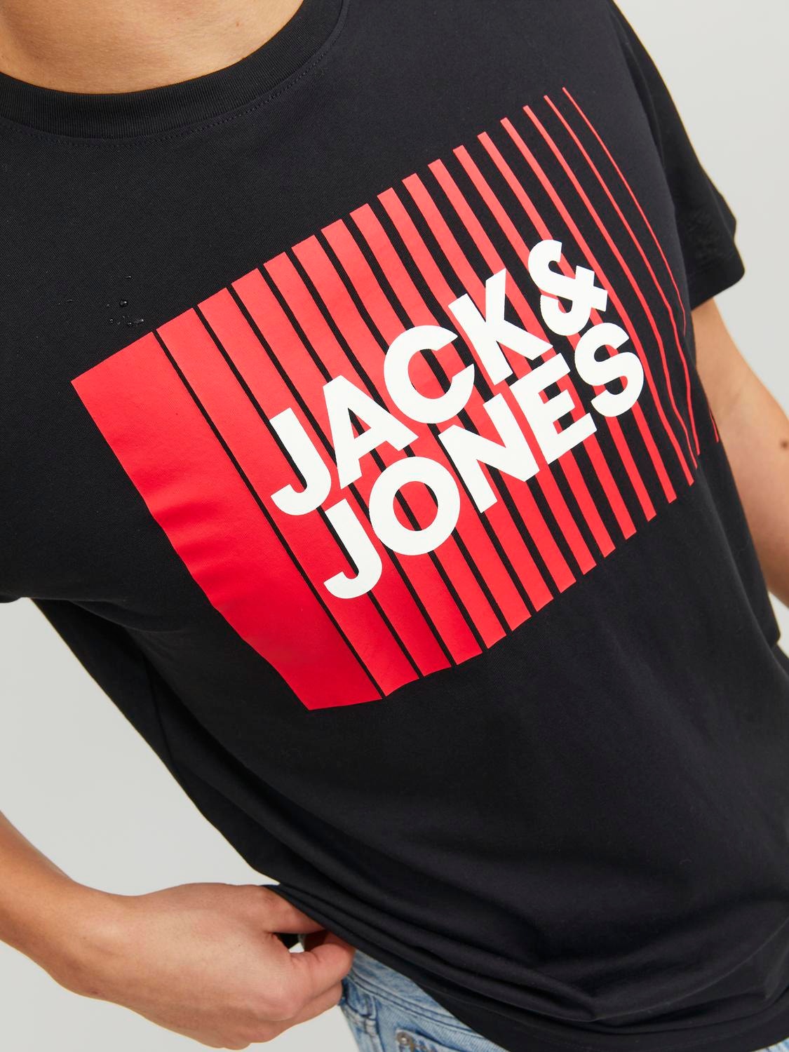 Jack & Jones Logo Ümmargune kaelus T-särk -Black - 12233999