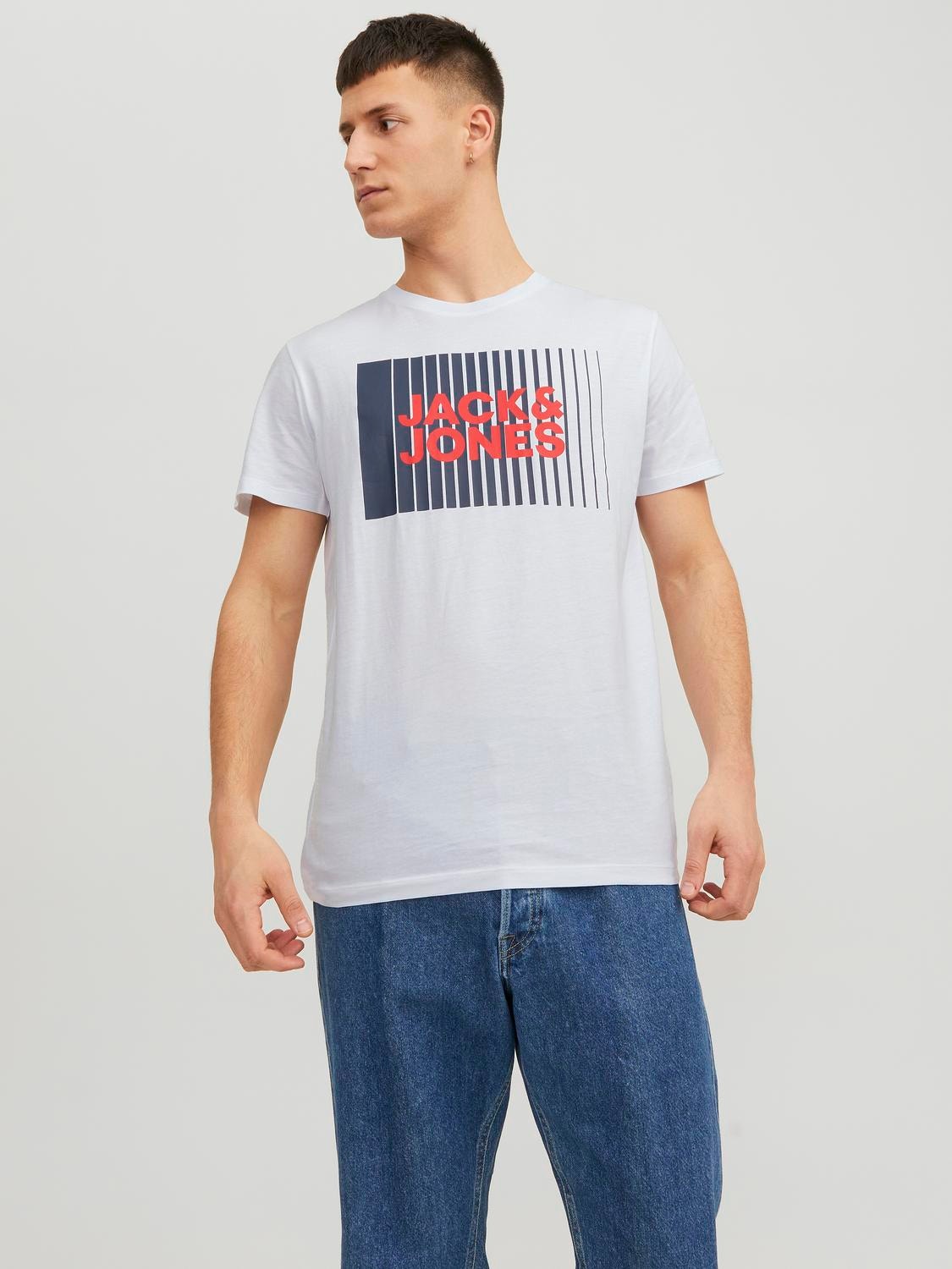 Jack & Jones Originals ringer t-shirt with small chest logo in white