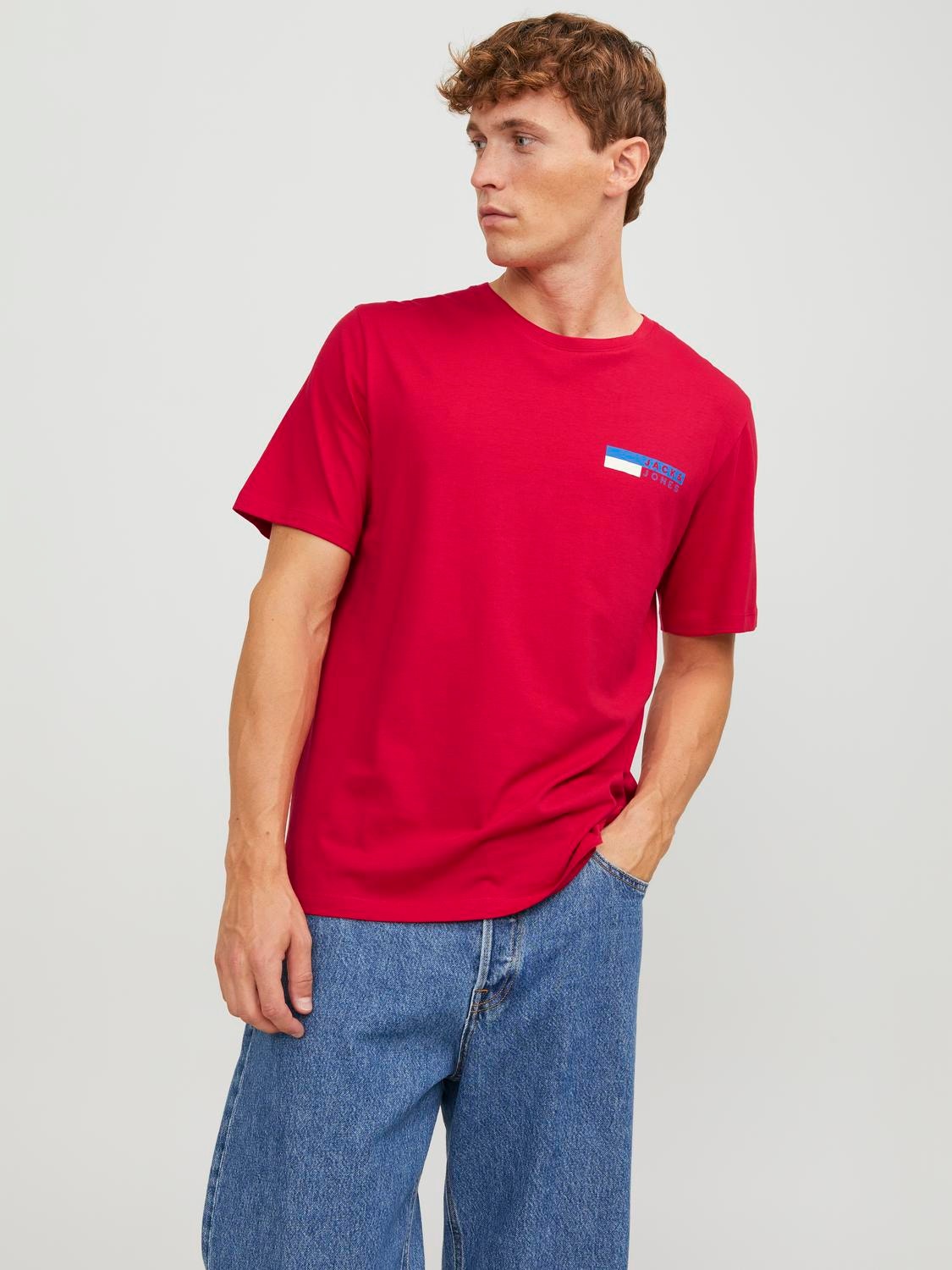 JACK & JONES Camiseta para hombre, 3 unidades, 6 unidades, 9 unidades,  cuello redondo, mezcla de algodón, multicolor, S: : Moda