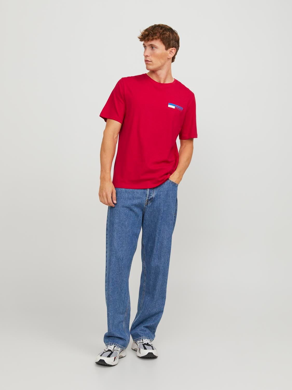 Jack & Jones Logo Kruhový výstřih Tričko -True Red - 12233999