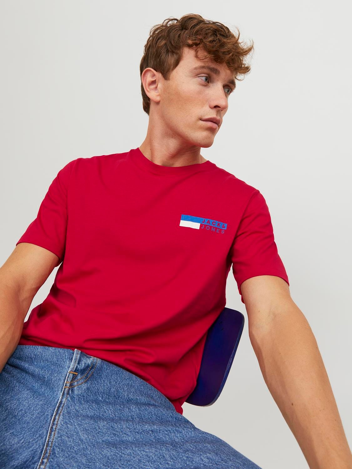 Jack & Jones Logo Kruhový výstřih Tričko -True Red - 12233999