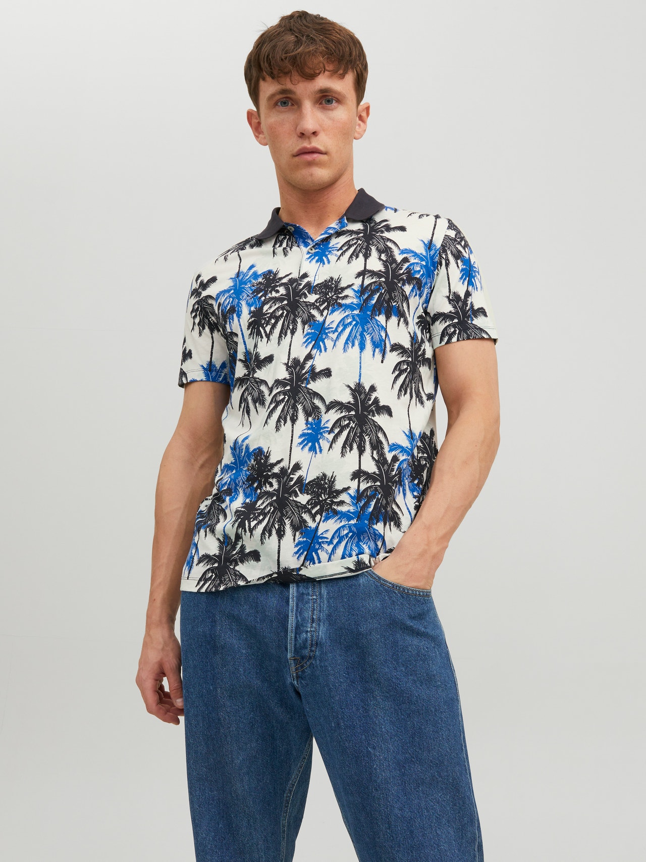 Jack & Jones T-shirt All Over Print Col chemise -Navy Blazer - 12234223