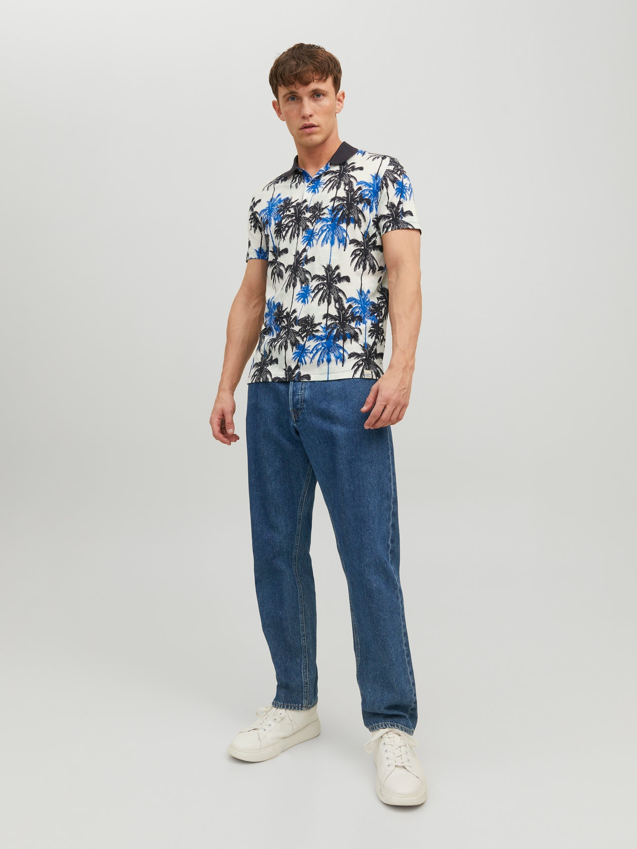 Jack & Jones All Over Print Skjortkrage T-shirt -Navy Blazer - 12234223