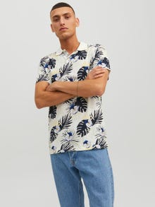 Jack & Jones All Over Print Hemdkragen T-shirt -Cloud Dancer - 12234223