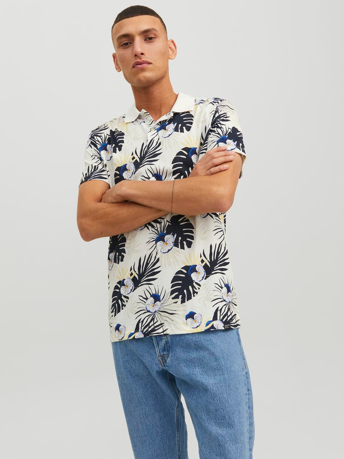 Jack & Jones All Over Print Shirt collar Polo -Cloud Dancer - 12234223