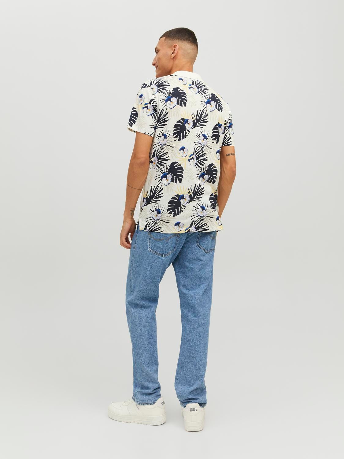 Jack & Jones All Over Print Shirt collar T-shirt -Cloud Dancer - 12234223