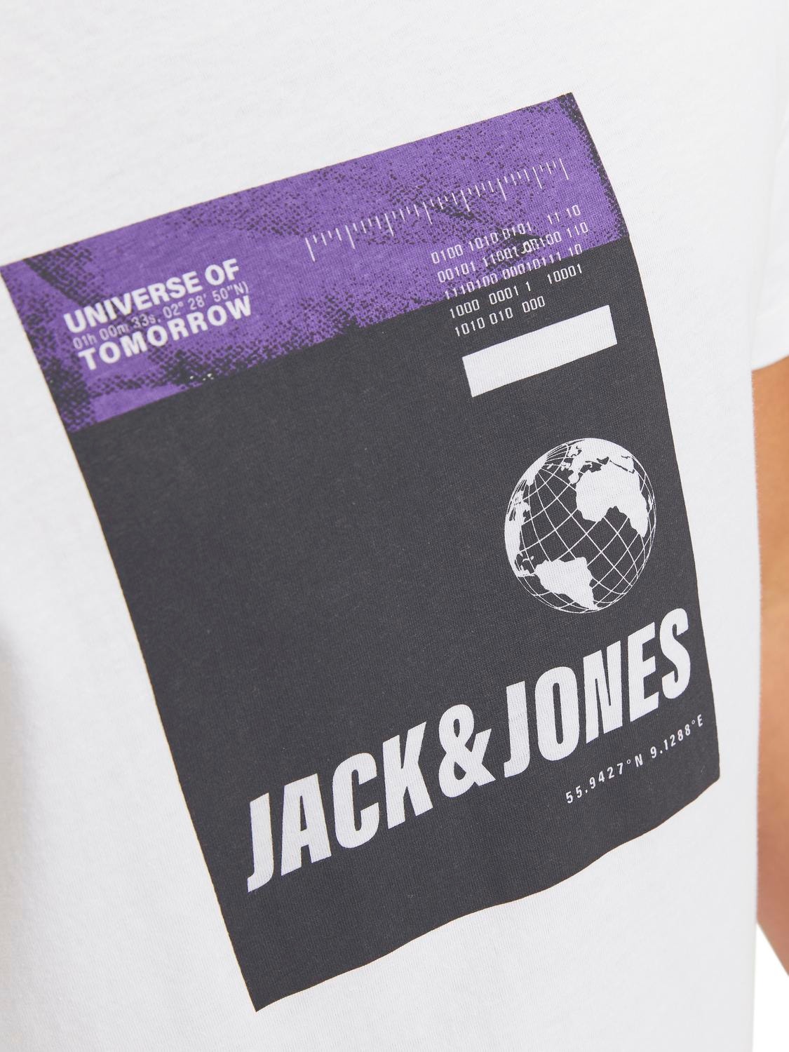Jack & Jones Logo Ümmargune kaelus T-särk -White - 12234365