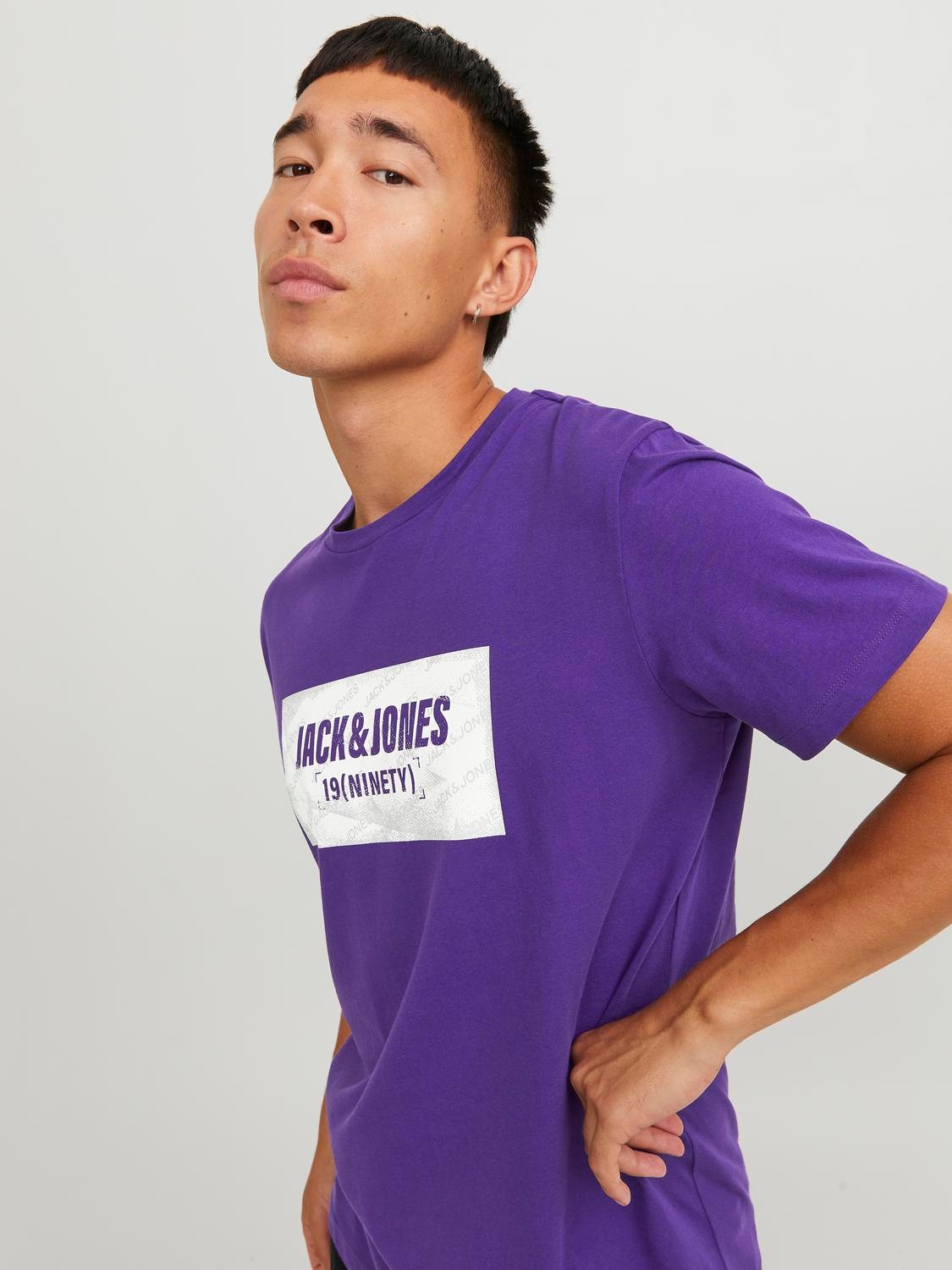 Buy Jack & Jones Men Purple Brand Logo Print Round Neck Better