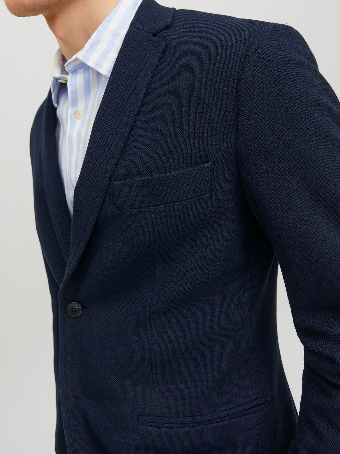 Buy Men Navy Textured Skinny Fit Formal Blazer Online - 676229