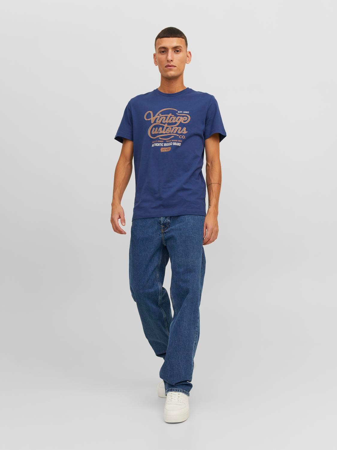 Jack & Jones Nyomott mintás Környak Trikó -Twilight Blue - 12234562