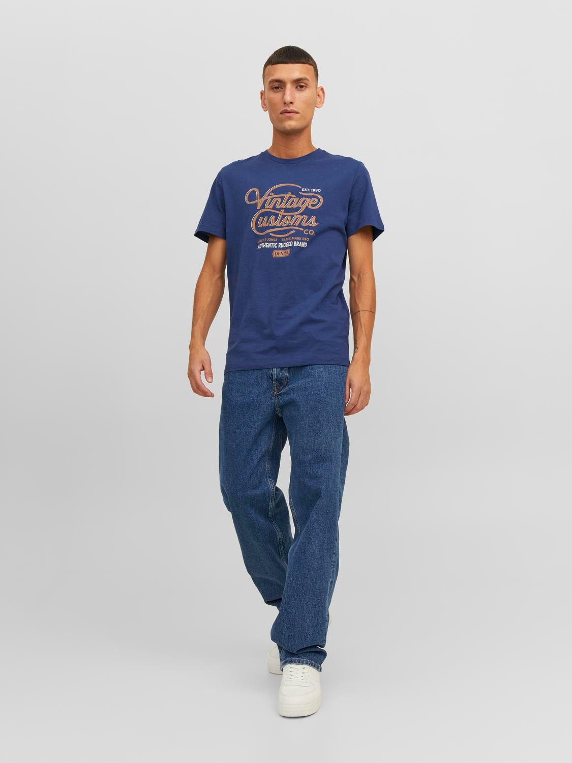 Jack & Jones Printed Crew neck T-shirt -Twilight Blue - 12234562