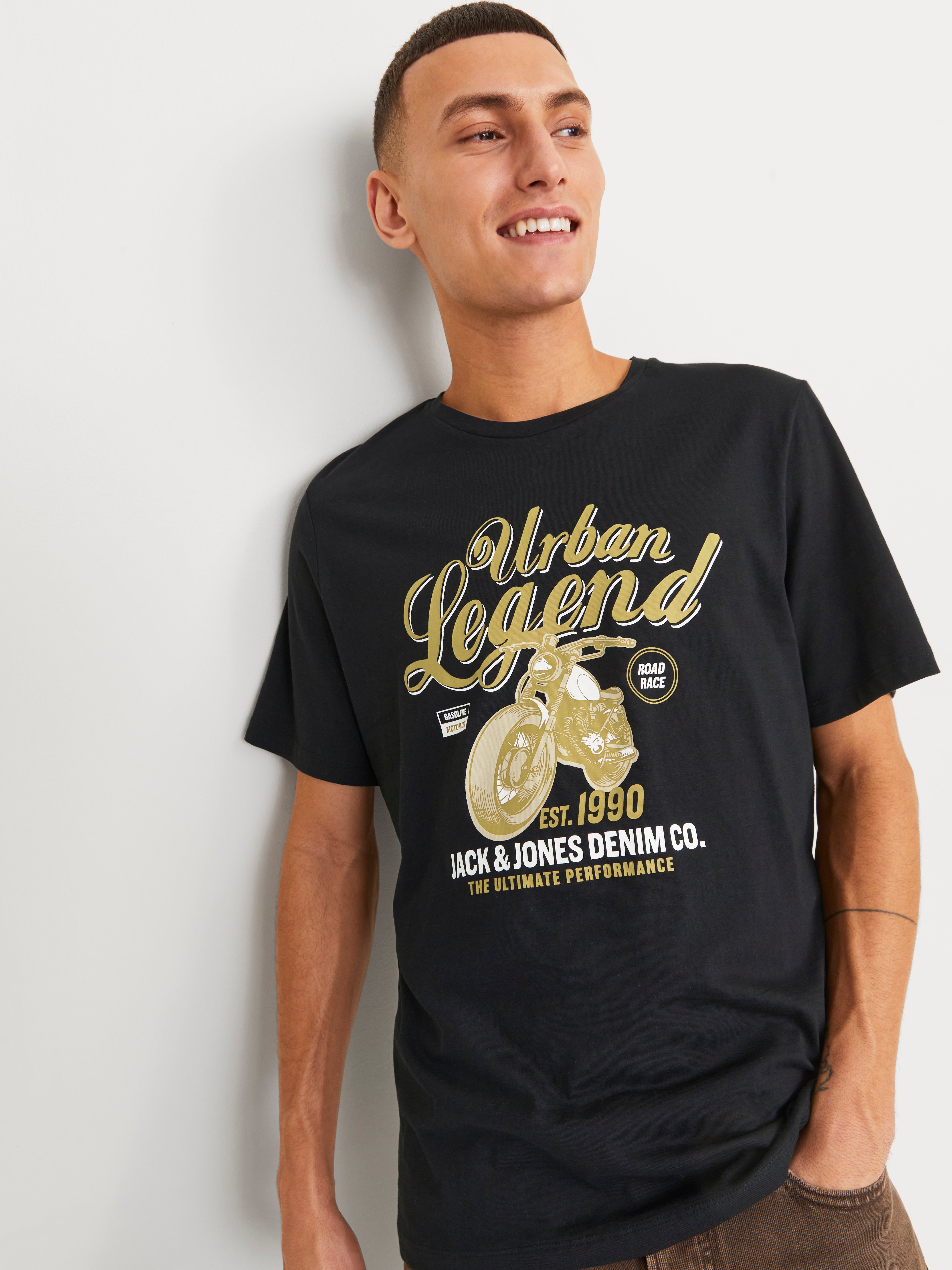 Bedrukt Ronde hals T shirt Zwart Jack Jones