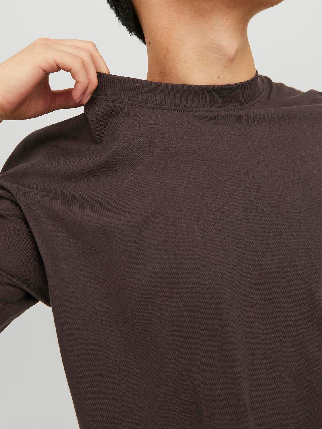 Jack & Jones Gładki Okrągły dekolt T-shirt -Seal Brown - 12234745