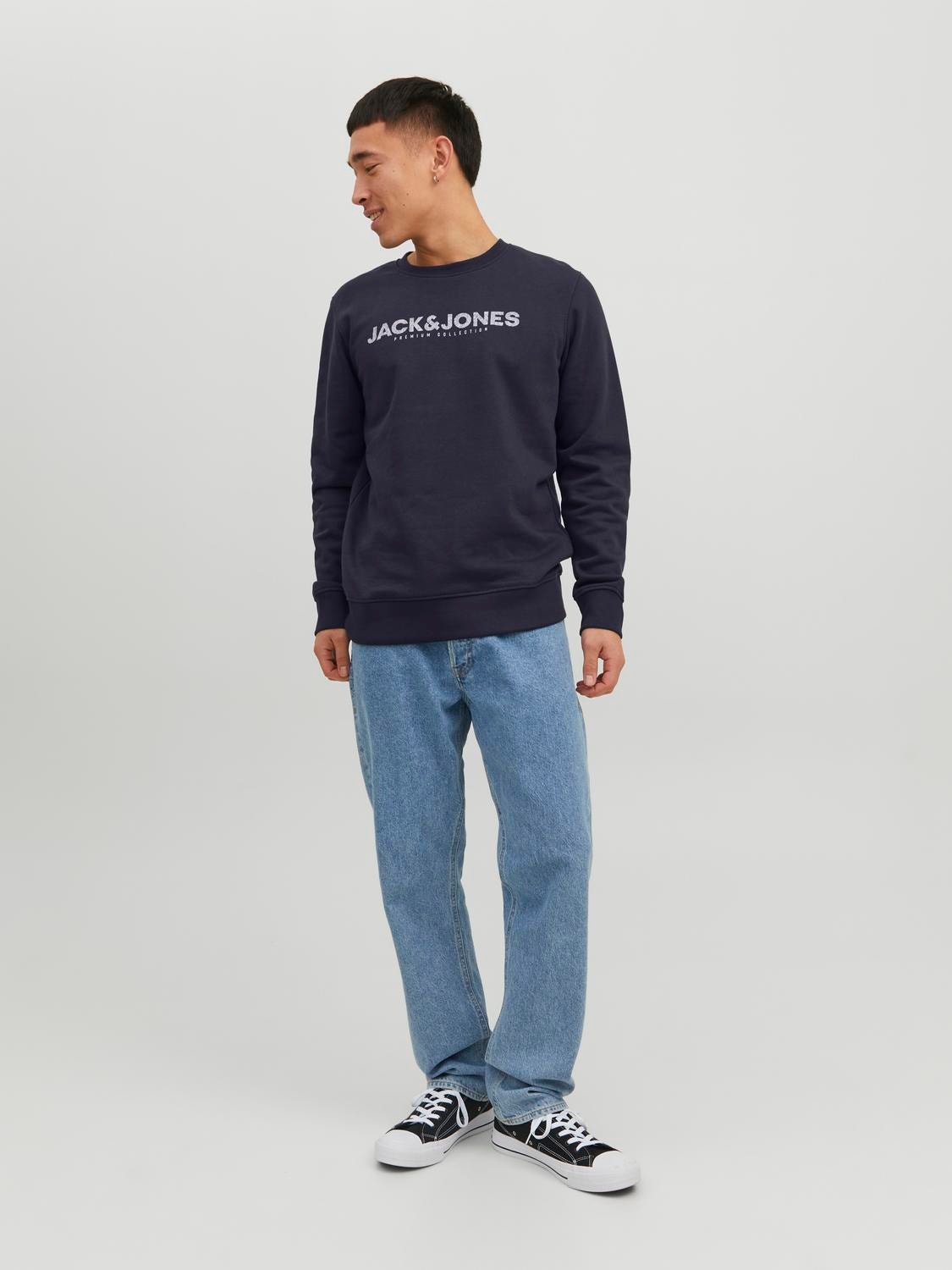 Jack & Jones Logo Sweatshirt med rund hals -Perfect Navy - 12234770