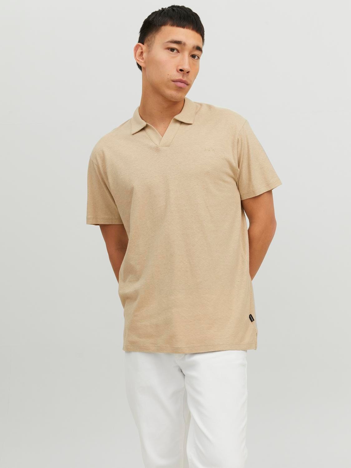 Jack & Jones Plain Shirt collar T-shirt -White Pepper - 12234910