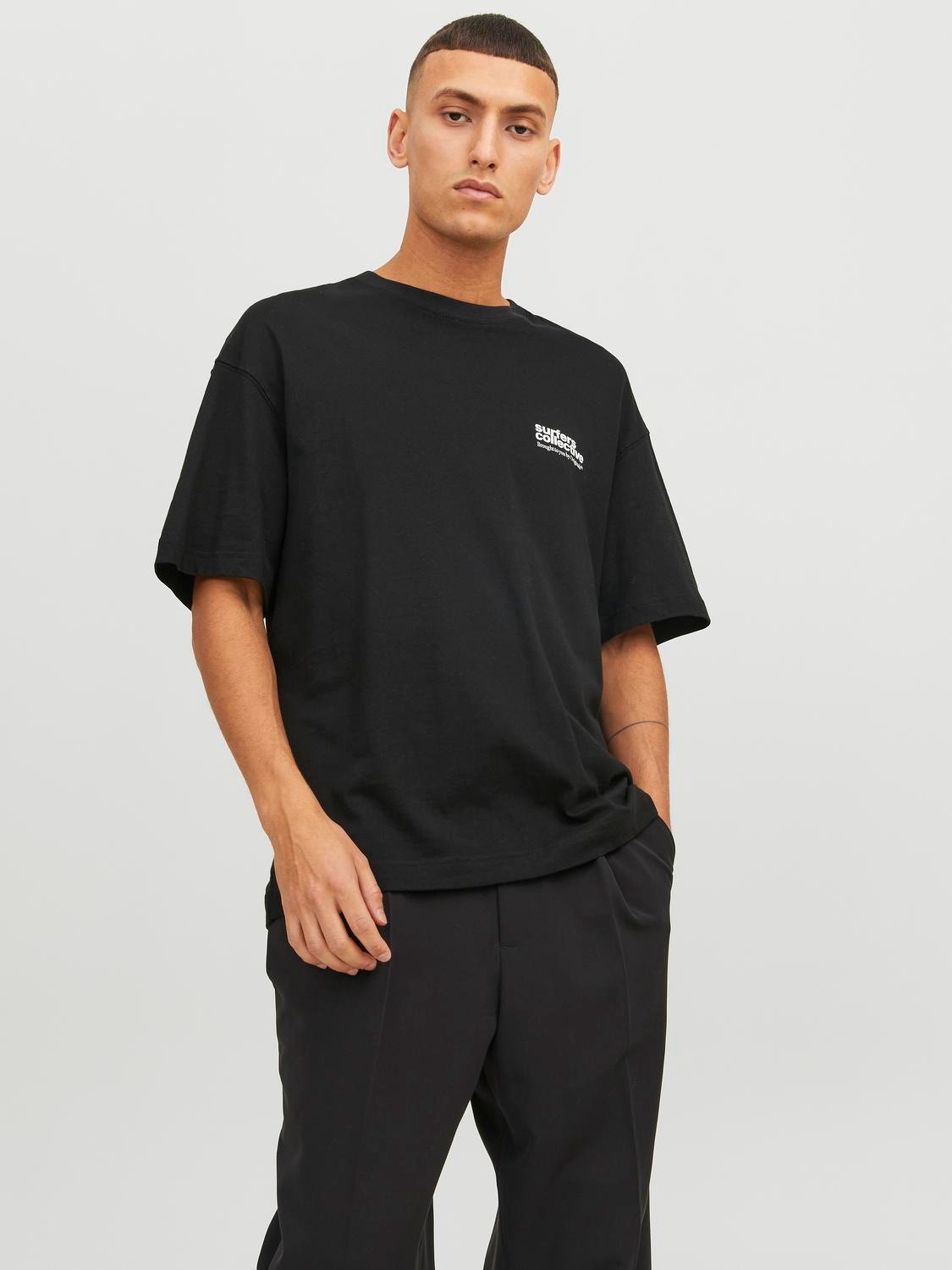 Jack & Jones Nyomott mintás Környak Trikó -Black - 12235213