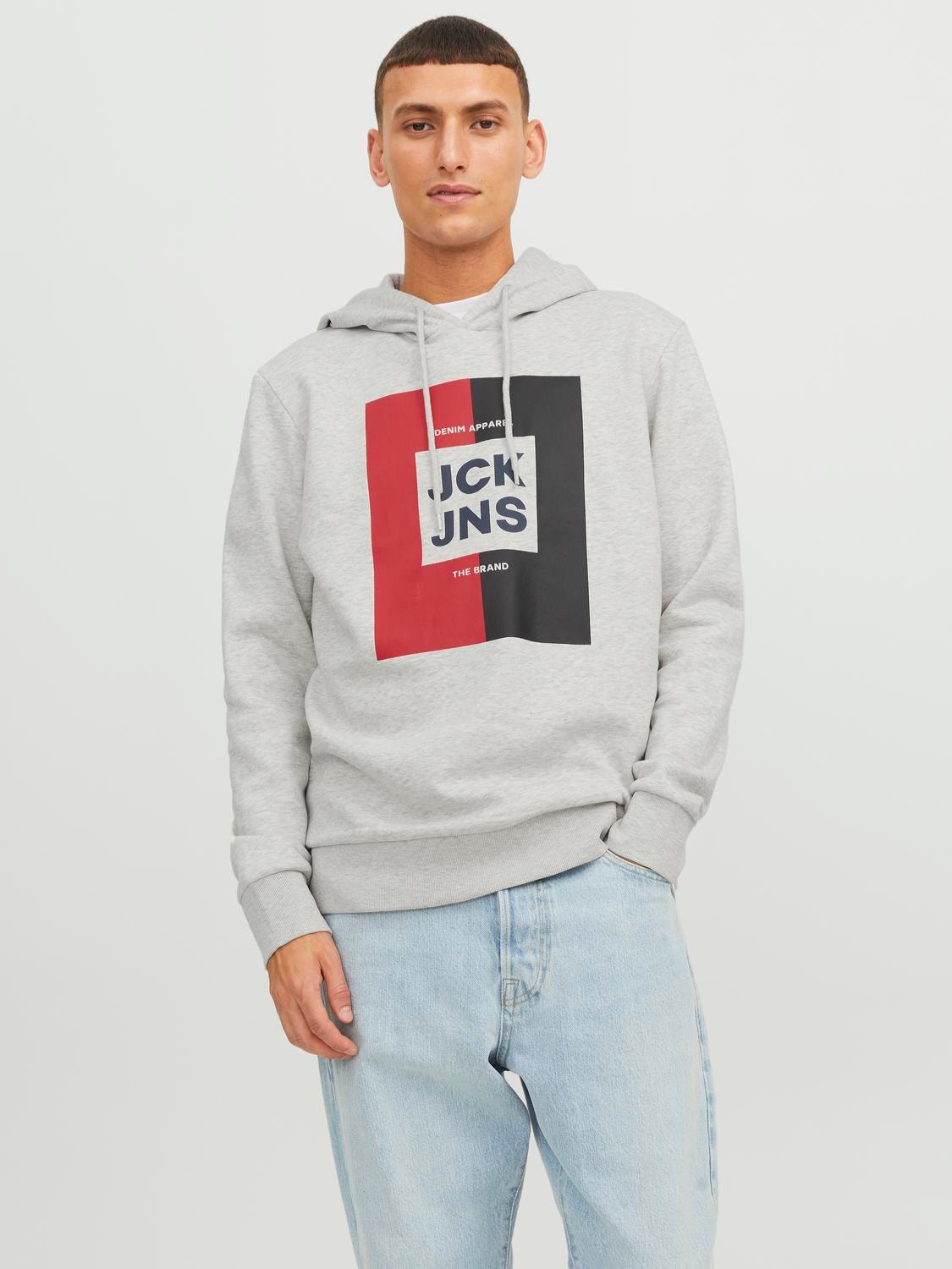 Jack & Jones Hoodie Logo -White Melange - 12235248