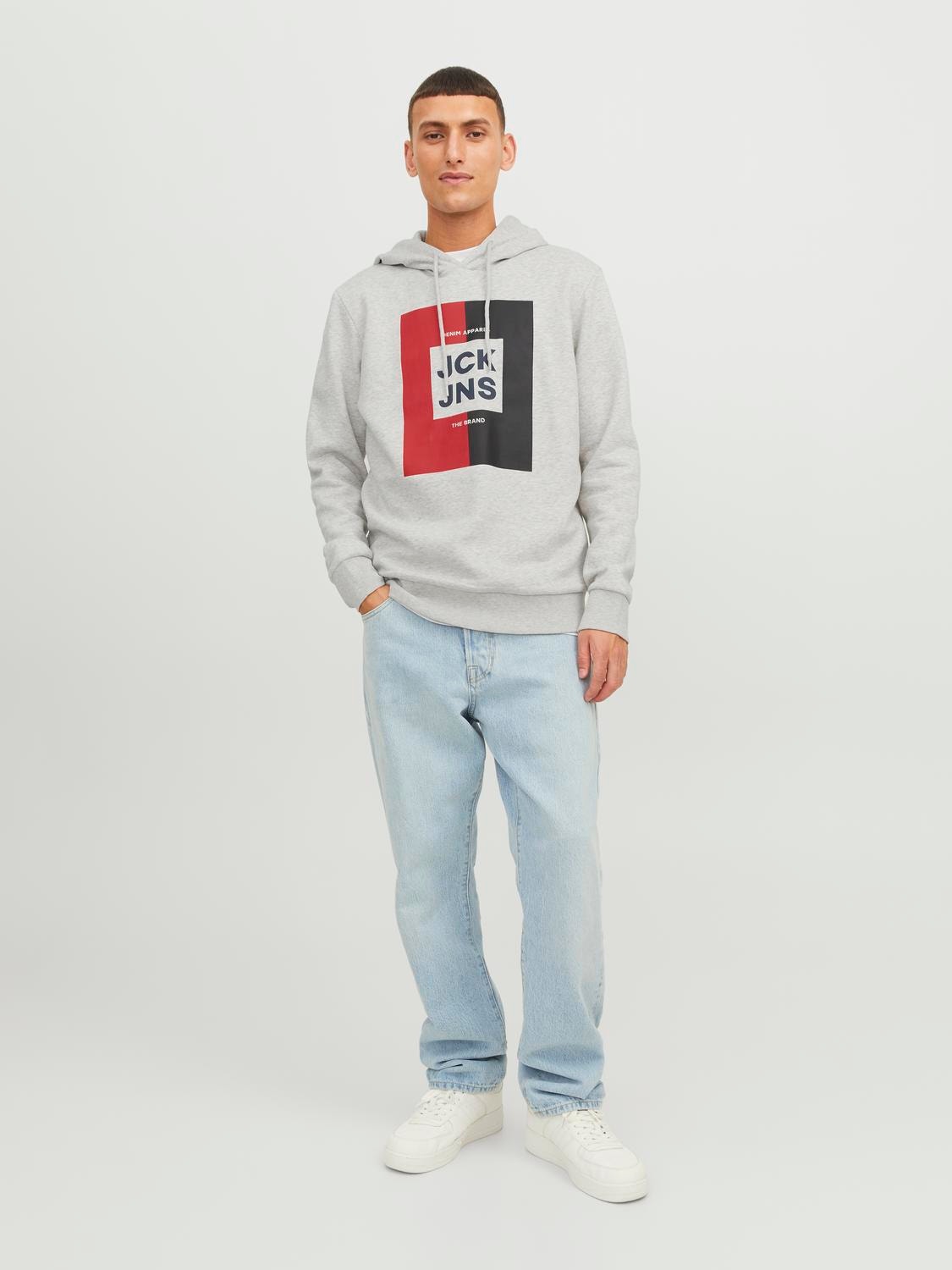 Jack & Jones Hoodie Logo -White Melange - 12235248